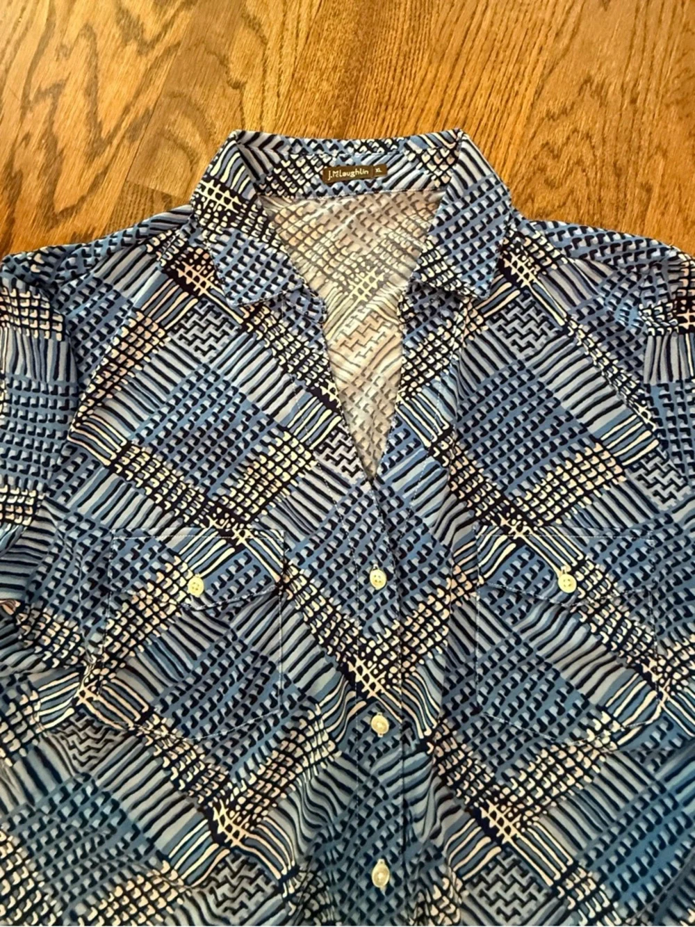 J. McLaughlin Blue 3/4 Sleeve Collared Button Top Coastal Nautical size XL - Picture 3 of 5